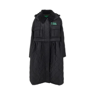 Barbour X Ganni Peplum Longline Quilted Jacket In Black