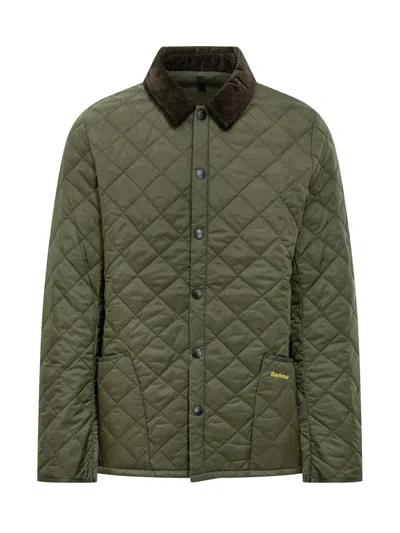Barbour Quilted Jacket With Velvet Collar In Olive