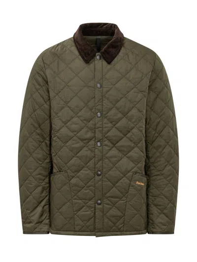 Barbour Quilted Jacket With Velvet Collar In Green