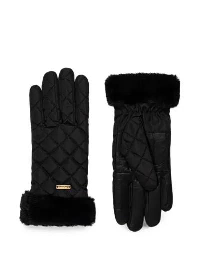 Barbour Quilted Leather Gloves In Black