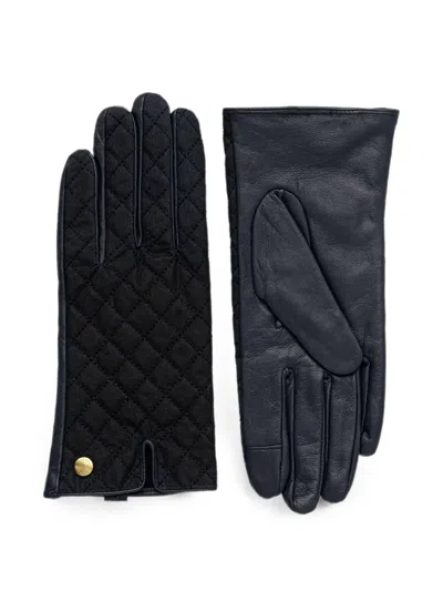 Barbour Quilted Leather Gloves In Blue