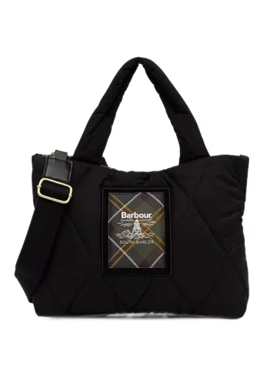 Barbour Quilted Logo-patch Tote Bag In Black