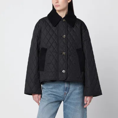 Barbour Quilted Mini Diamond Jacket With Corduroy Collar In Black