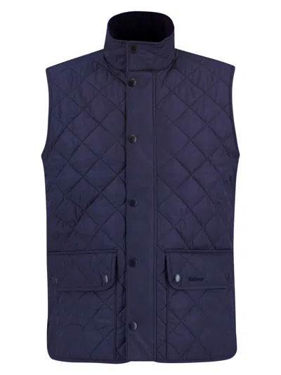 Barbour Quilted Point Collar Front Button Closure Sleeveless Vest For Men In Blue