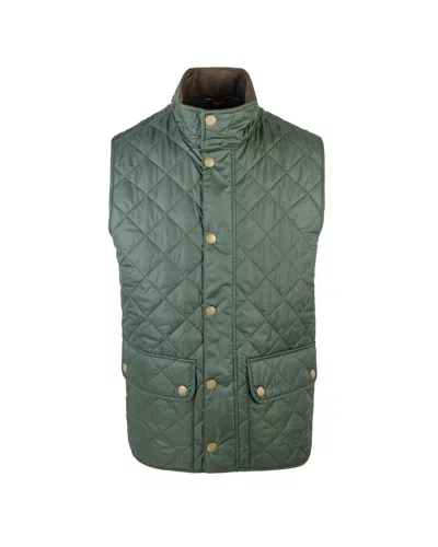 Barbour Quilted Puffer Vest With Snap Front In Green