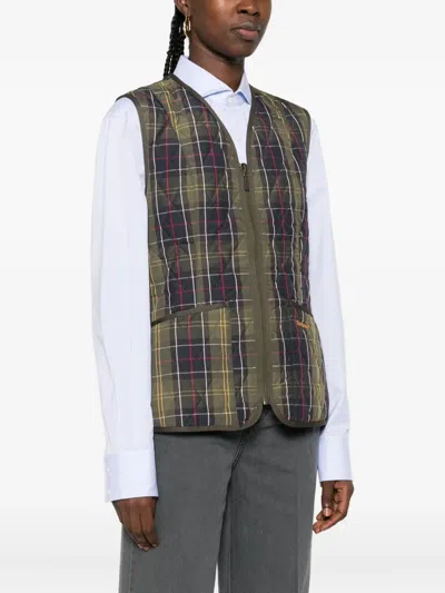 Barbour Quilted Tartan Gilet In Green