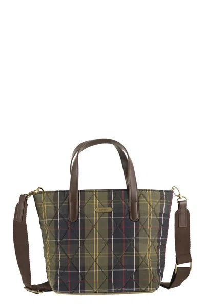 Barbour Quilted Tartan Tote Bag In Olive