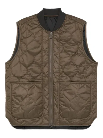 Barbour Quilted Zip-up Vest In Brown