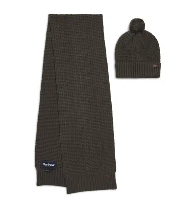Barbour Ramside Beanie And Scarf Gift Set In Green
