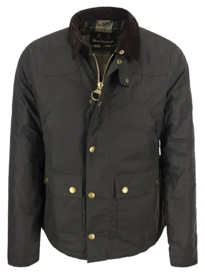 Barbour Reelin Waxed Cotton Jacket In Green