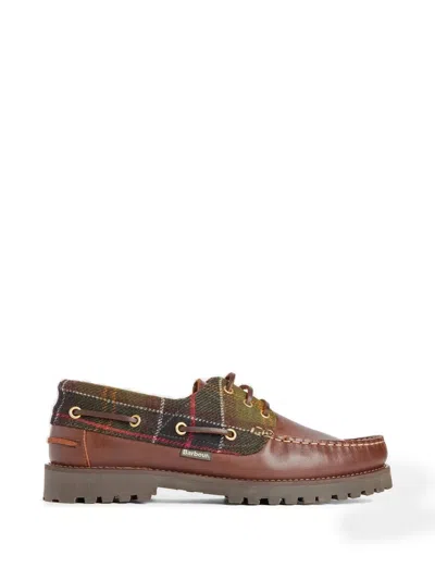 Barbour Re-engineered Tartan-panelled Boat Shoes In Brown