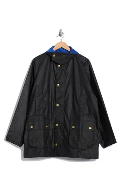 Barbour Reese Beadle Waxed Cotton Raincoat In Black
