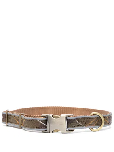 Barbour Reflective-effect Tartan Dog Collar In Brown