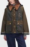 Barbour Reighton Waxed Cotton Jacket In Archive Olive Green/beech