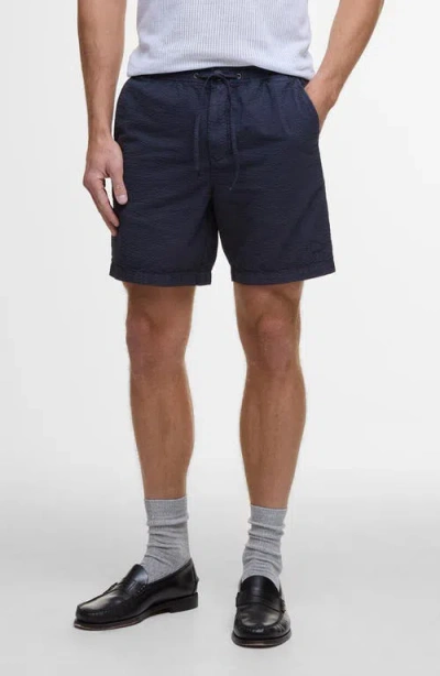 Barbour Relaxed Cotton Seersucker Drawstring Shorts In Navy