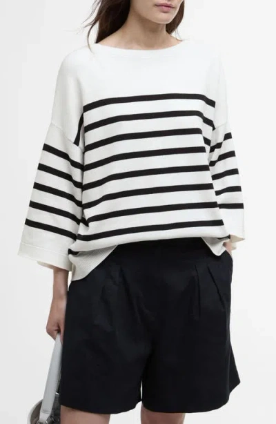 Barbour Renfew Stripe Sweater In Cloud Black Stripe