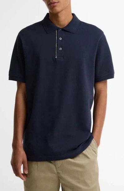 Barbour Reston Tailored Fit Tartan Trim Cotton Piqué Polo In Blue