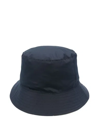 Barbour Reversible Mini Logo Hat With Check Pattern And Narrow Brim In Navy