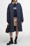 Barbour Rhea Longline Quilted Coat In Dark Navy/sky Dress Tartan