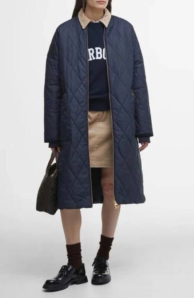Barbour Rhea Longline Quilted Coat In Blue