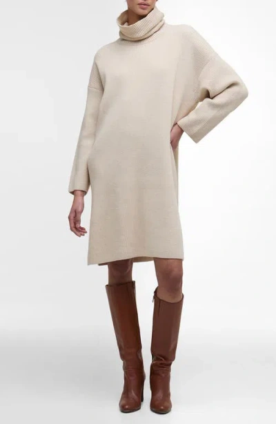 Barbour Rib Long Sleeve Cotton Blend Sweater Dress In Neutral