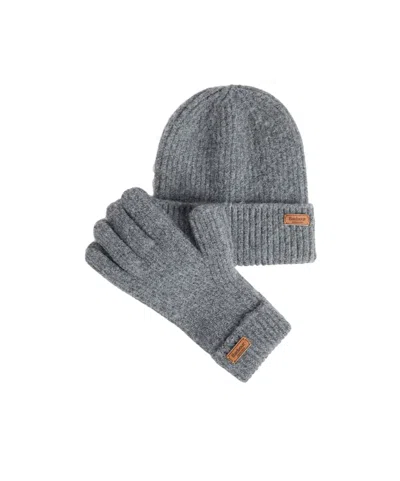 Barbour Ribbed Knit Beanie And Glove Set In Gray