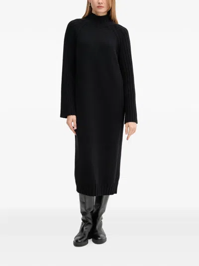 Barbour Ribbed-knit High-neck Midi Dress In Black