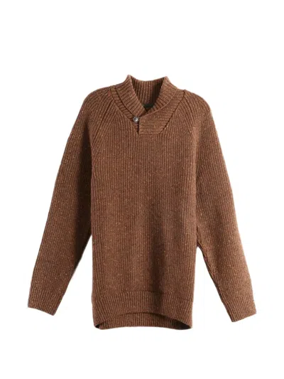 Barbour Ribbed-knit Shawl-collar Sweater In Brown