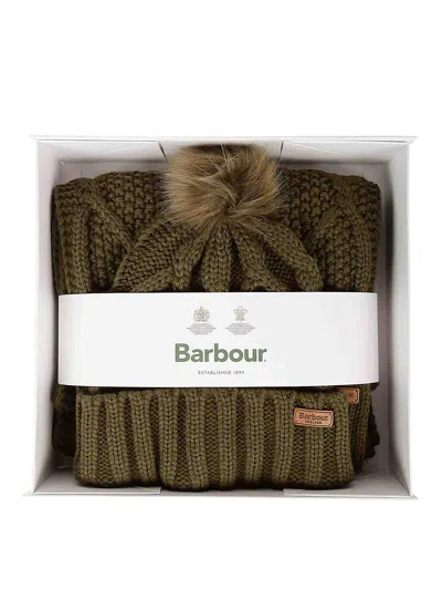 Barbour Ridley Beanie Scarf Gift Set In Dark Green