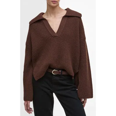 Barbour Robyn Cotton & Wool Blend Johnny Collar Sweater In Brown
