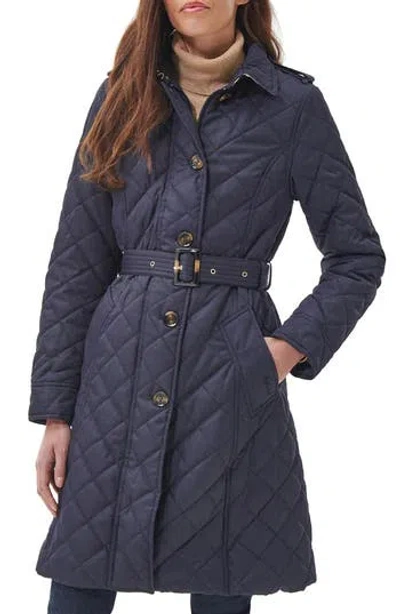 Barbour Rosalind Quilted Belted Trench Coat In Midnight/rosewood Tartan