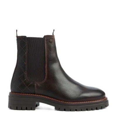 Barbour Womens Black Evie Logo-plaque Leather Ankle Boots In Black Leather