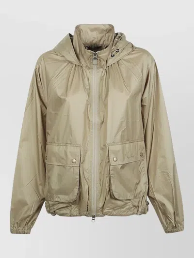 Barbour Rowane Hooded Showerproof Jacket Elastic Hem In Neutral