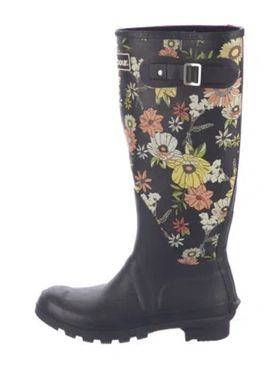 Pre-owned Barbour Rubber Floral Print Rain Boots In Blue