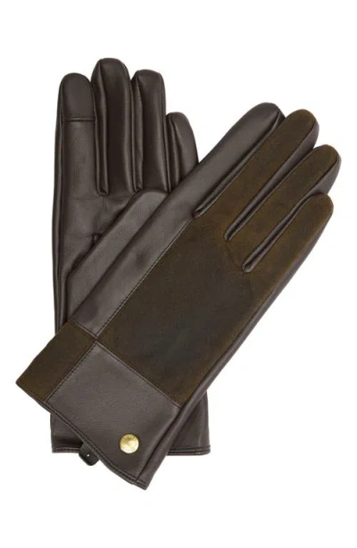 Barbour Rudson Patchwork Leather Gloves In Brown/olive