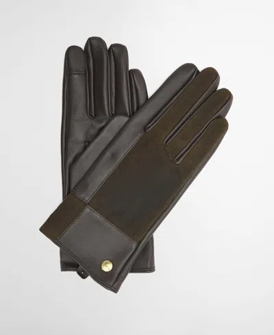 Barbour Rudson Patchwork Leather Gloves In Brown/olive