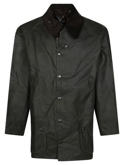 Barbour Rugged Dark Green Waxed Parka In Black