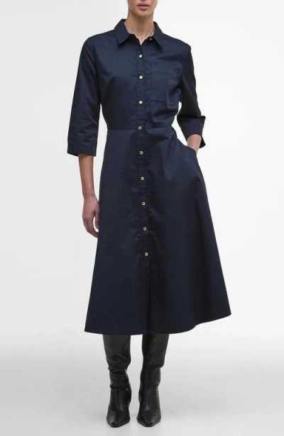 Barbour Saffron Cotton Fit & Flare Midi Shirtdress In Blue