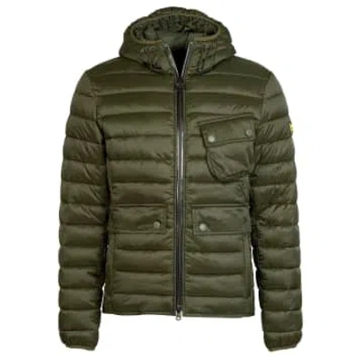 Barbour Sage Green Racer Ouston Quilted Hooded Jacket In Metallic