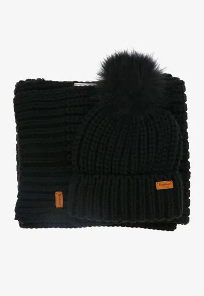 Barbour Saltburn Beanie And Scarf Set In Black
