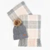 Barbour Saltburn Tartan Scarf & Beanie Knitted Set In Grey