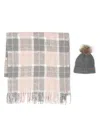 Barbour Saltburn Beanie And Tartan Scarf (set Of Two) In Grey