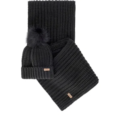 BARBOUR BARBOUR SALTBURN BLACK BEANIE + SCARF SET
