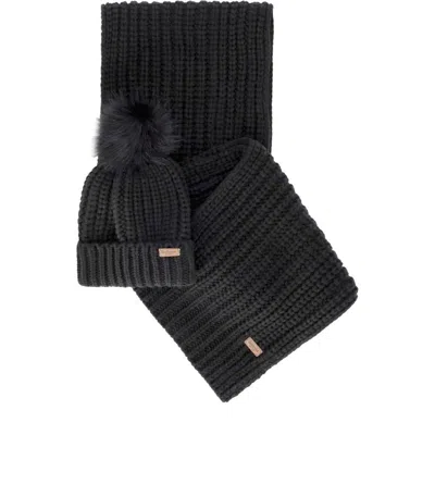 BARBOUR BARBOUR SALTBURN BLACK BEANIE + SCARF SET