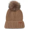 Barbour Saltburn Knit Beanie With Faux Fur Pom In Brown