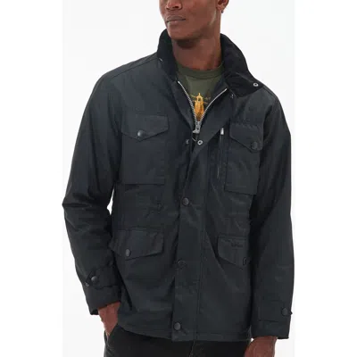 Barbour Winter Sapper Mens Wax Jacket In Black/black Slate