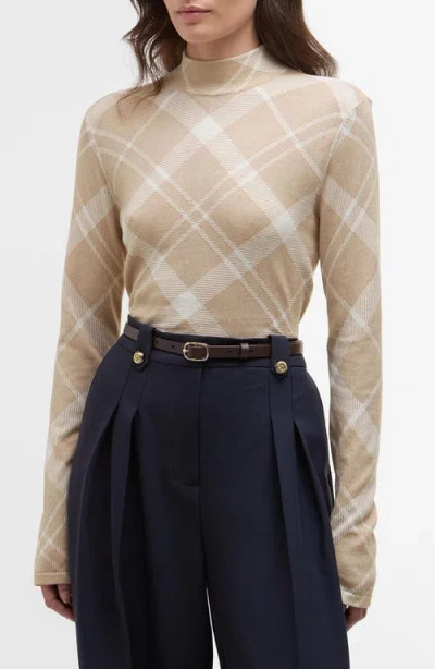 Barbour Savannah Plaid Mock Neck Cotton Sweater In Neutral
