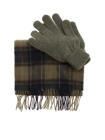 Barbour Scarf And Gloves Set In Shades Of Green