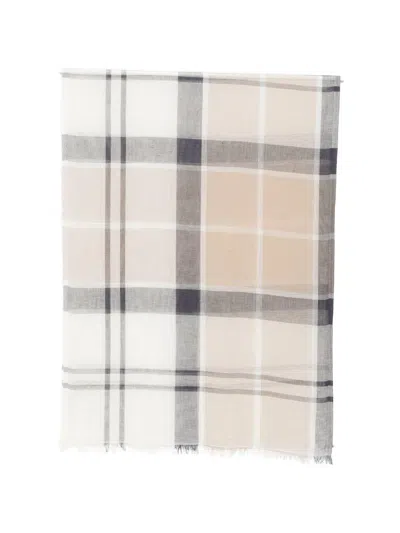 Barbour Sciarpa Leggera In Cotone Misto Lino A Quadri  In White