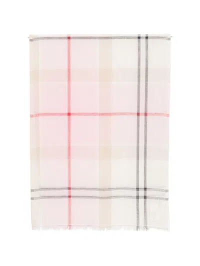 Barbour Sciarpa Leggera In Cotone Misto Lino Rosa A Quadri  In Multi
